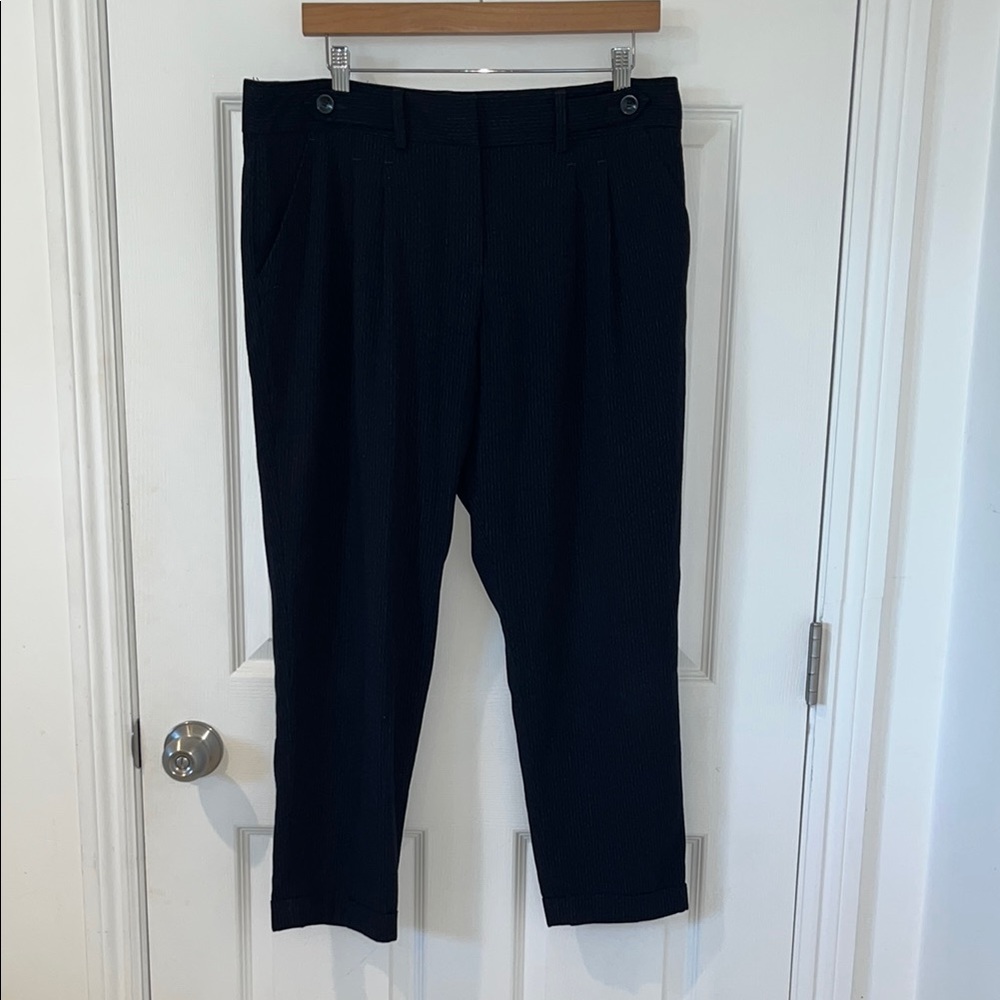Next Tailoring Navy Pin Stripe Pleated Dress Pants